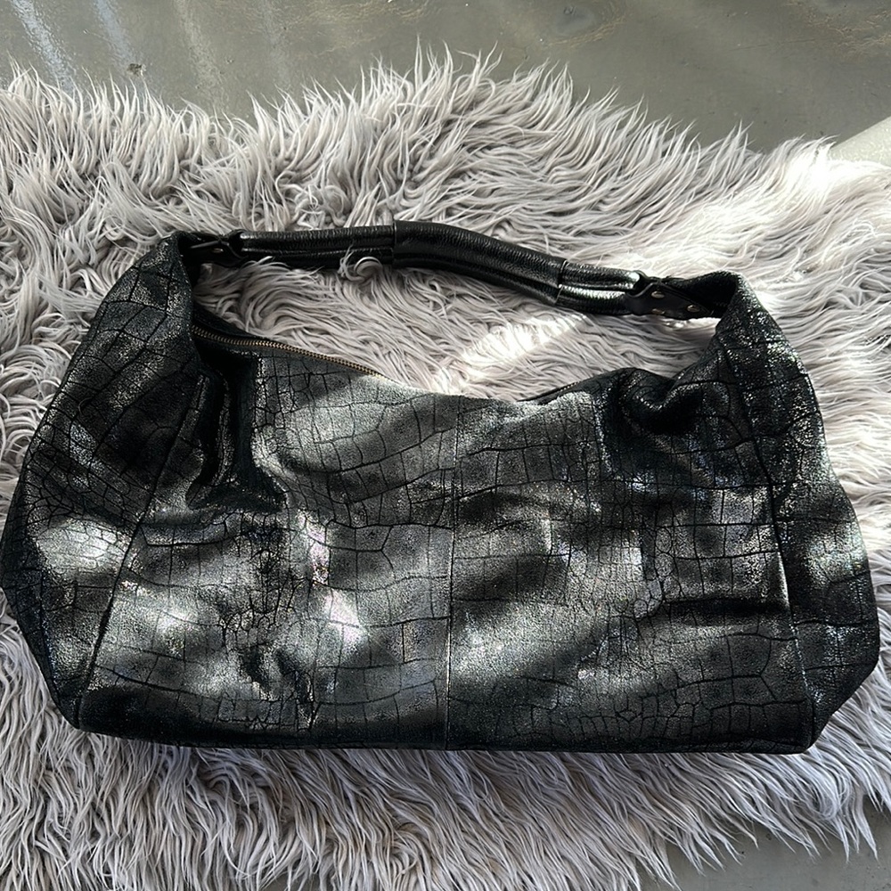Chic Black Hobo Bag with Textured Leather Finish